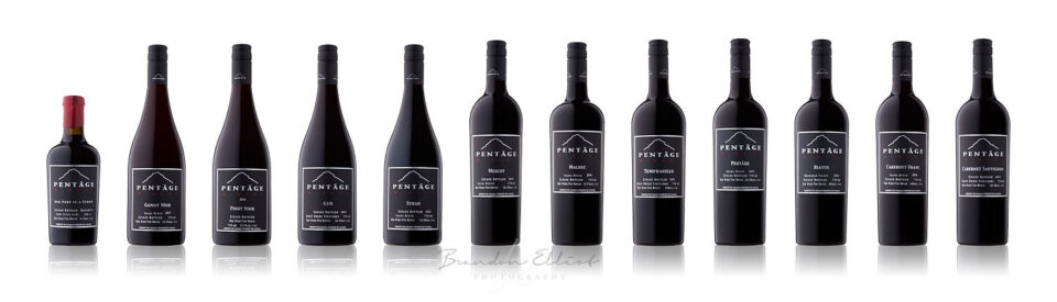 Pentage red wine bottles photographed by penticton photographer